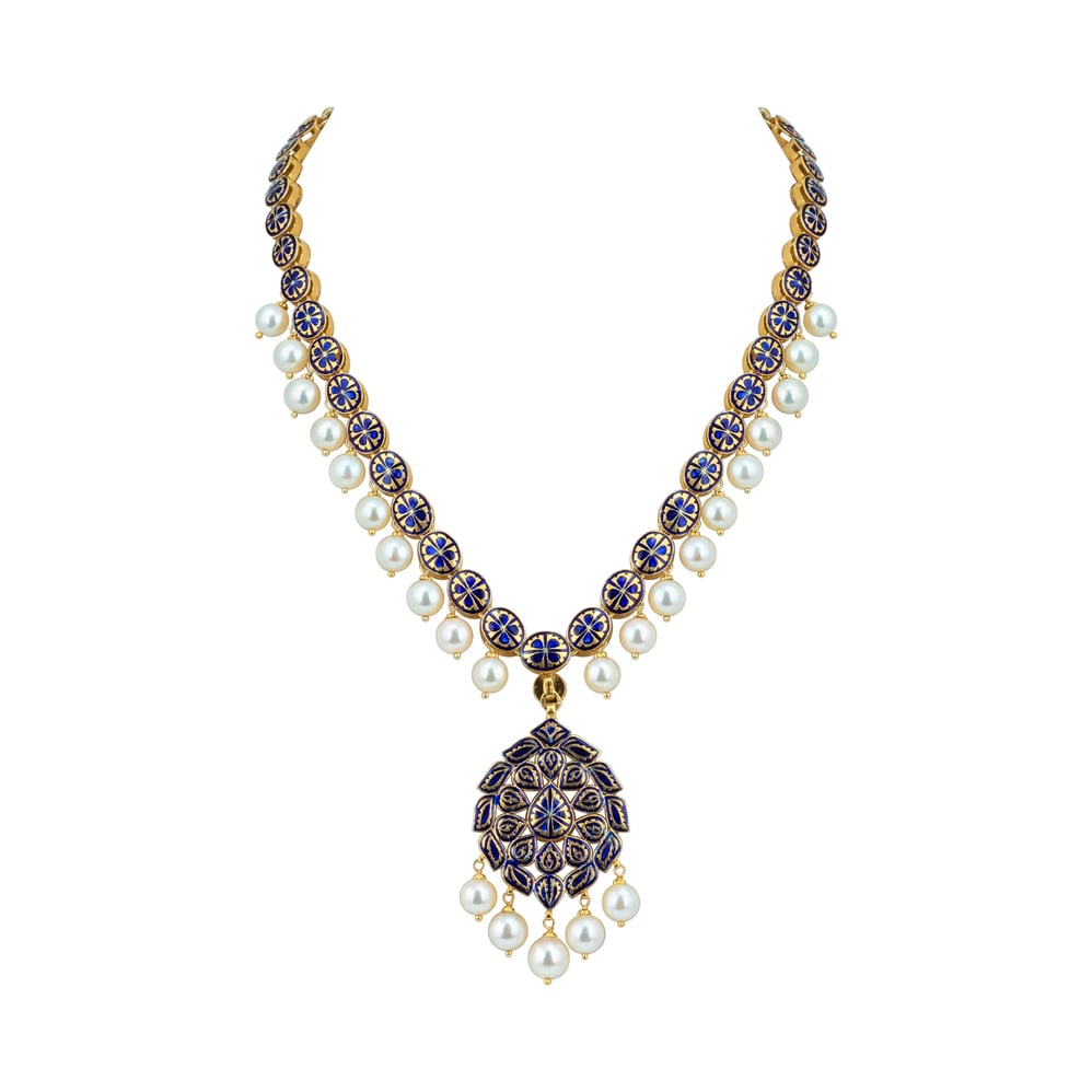 Linear Polki Necklace with Pendant and Pearl Drop